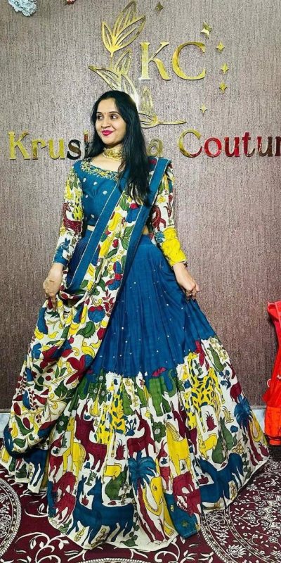 PC 388 Blue in Color Chent Crep Kalamkari Print Lehenga Choli . Affordable Price ₹2079. Delivery 4-6 Working Days. Shop now. | Jump Suits, Salwar suit, Casual Suits, Creative suits, Designer Suits, Palazzo Suits, Party Wear Suits, Patiala Suits, Straight Suits