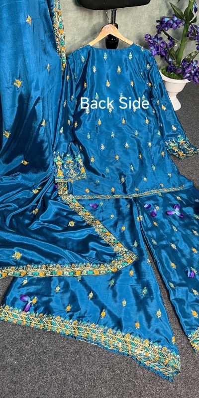BD 1733 Blue Chinon Silk Salwar Suit with Sequins & Embroidery Work. Grab it for ₹2099. Delivery 4-6 Working Days. Shop now. | Jump Suits, Salwar suit, Casual Suits, Creative suits, Designer Suits, Palazzo Suits, Party Wear Suits, Patiala Suits, Straight Suits