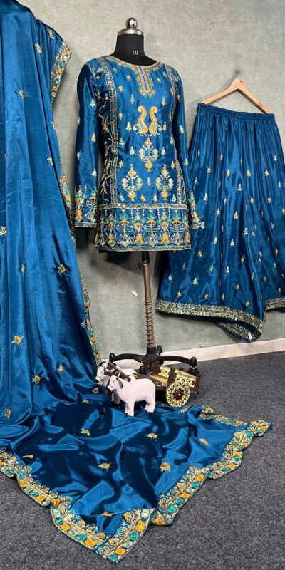 BD 1733 Blue Chinon Silk Salwar Suit with Sequins & Embroidery Work. Grab it for ₹2099. Delivery 4-6 Working Days. Shop now. | Jump Suits, Salwar suit, Casual Suits, Creative suits, Designer Suits, Palazzo Suits, Party Wear Suits, Patiala Suits, Straight Suits