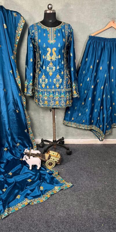BD 1733 Blue Chinon Silk Salwar Suit with Sequins & Embroidery Work. Grab it for ₹2099. Delivery 4-6 Working Days. Shop now. | Jump Suits, Salwar suit, Casual Suits, Creative suits, Designer Suits, Palazzo Suits, Party Wear Suits, Patiala Suits, Straight Suits