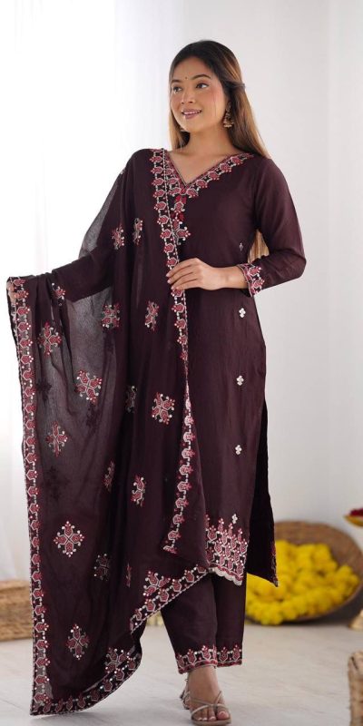 SSR 5005 Brown Chinnon Silk with Lace Work & Embroidery Work Salwar Suit . Now at just ₹1849. Delivery 4-6 Working Days. Shop now. | Jump Suits, Tops & Bottoms, Track Suits, Salwar suit, Casual Suits, Creative suits, Designer Suits, Palazzo Suits, Party Wear Suits, Patiala Suits, Straight Suits, Trendy Wear