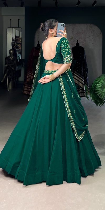 LNB 1447 Dark Green in Georgette Embroidery Work Lehenga Choli . Festive Deal ₹3299. Delivery 4-6 Working Days. Shop now. | Lehenga, Bollywood Lehenga, Creative Lehenga, Designer Lehenga, Embroidered Lehenga, Party Wear Lehenga