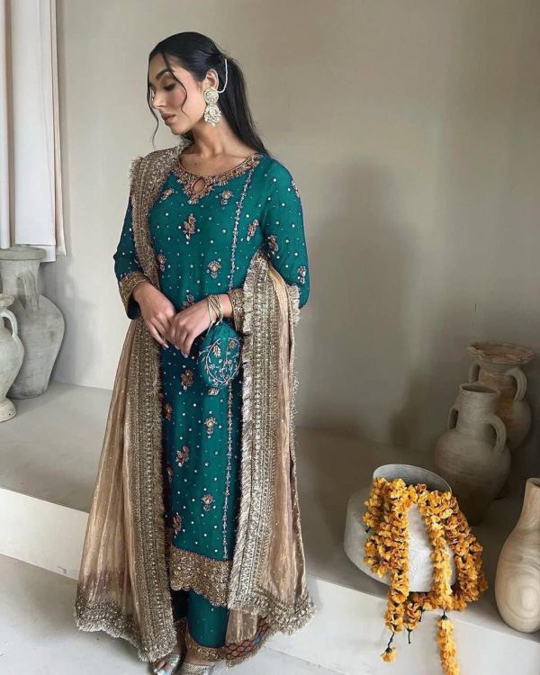 LG 1923 Firozi Color Faux Georgette With Sequence Handmade Moti Work Salwar Suit Casual, Wedding, Party, Festive, Events Etc.4-6 Working Days@ 2149/-only | Jump Suits, Salwar suit, Casual Suits, Creative suits, Designer Suits, Palazzo Suits, Party Wear Suits, Patiala Suits, Straight Suits