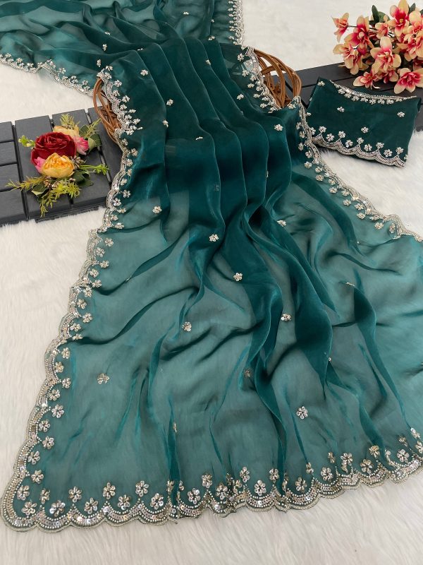 BT 400 Firozi in Jimmy Chou Silk Embroidery Work & Lace Work Saree . Grab it for ₹2999. Delivery 4-6 Working Days. Shop now. | Sarees, Bollywood Sarees, Creative Sarees, Designer Sarees, Embroidered Sarees, Ethnic Saree, Modern Digital sarees, Party Wear Sarees