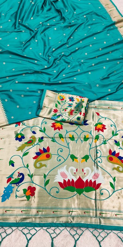 MB 149 Firozi Silk Saree with Zari Work & Lace Work. Wedding, Party, Festive, Events, Grab it for ₹2549. Delivery 4-6 Working Days. Shop now. | Sarees, Bollywood Sarees, Creative Sarees, Designer Sarees, Embroidered Sarees, Ethnic Saree, Modern Digital sarees, Party Wear Sarees