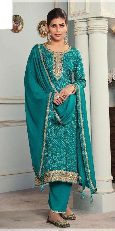 P DS 70531 Firozi Viscose Silk Salwar Suit erfect for Wedding, Party, Durga Puja, Lohri, Baisakhi –. Grab it for ₹2399. Delivery 4-6 Working Days. | Jump Suits, Salwar suit, Casual Suits, Creative suits, Designer Suits, Palazzo Suits, Party Wear Suits, Patiala Suits, Straight Suits