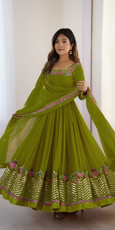 ZF 5010 Green Georgette Gown Perfect for Wedding, Party, Pooja, Ethnic Day, Karwa Chauth – . Best Price ₹2049. Delivery 4-6 Working Days. Shop now. | Jump Suits, Salwar suit, Casual Suits, Creative suits, Designer Suits, Palazzo Suits, Party Wear Suits, Patiala Suits, Straight Suits