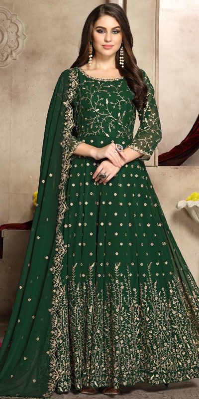 FC 94001 Green Color Georgette Multi Thread Zari Stich Anarkali Suit Wedding, Party, Festive events, etc. Expected Delivery  4-6 Working Days @2149/- | Anarkali Suits, Bollywood Anarkali, Creative-Anarkali, Designer Anarkali, Embroidered Anarkali, Party Wear Anarkali