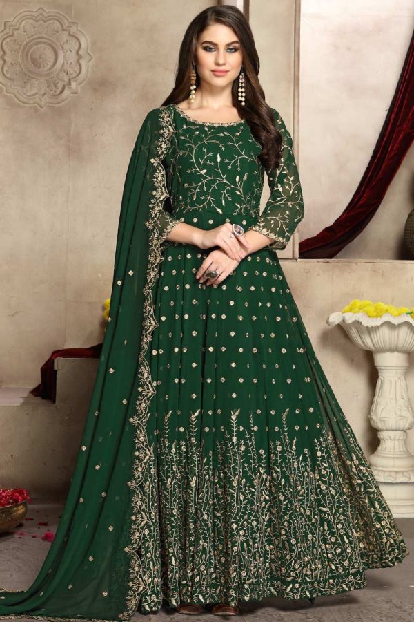  FC 94001 Green Color Georgette Multi Thread Zari Stich Anarkali Suit Wedding, Party, Festive events, etc. Expected Delivery  4-6 Working Days @2149/- | Anarkali Suits, Bollywood Anarkali, Creative-Anarkali, Designer Anarkali, Embroidered Anarkali, Party Wear Anarkali