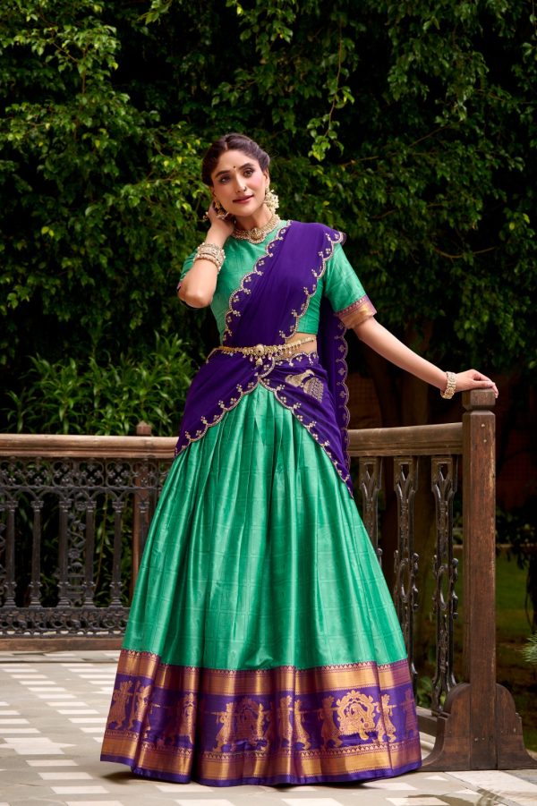 LNB 2028 Green Embroidery Work & Zari Work Lehenga Choli in Cream Poly Cotton. Available at ₹1999 only. Delivery 4-6 Working Days. Shop now. | Lehenga, Bollywood Lehenga, Creative Lehenga, Designer Lehenga, Embroidered Lehenga, Party Wear Lehenga