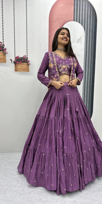 PC 538 Lavender in Lavender Chinon Thread & Embroidery Work Lehenga Choli . Exclusive Offer ₹2649. Delivery 4-6 Working Days. Shop now. | Lehenga, Bollywood Lehenga, Creative Lehenga, Designer Lehenga, Embroidered Lehenga, Party Wear Lehenga