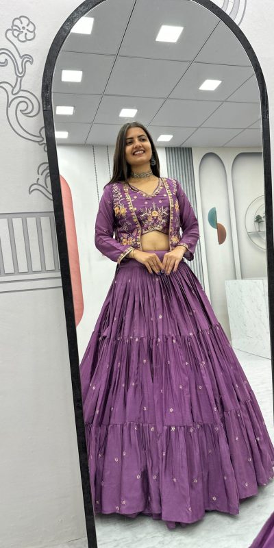 PC 538 Lavender in Lavender Chinon Thread & Embroidery Work Lehenga Choli . Exclusive Offer ₹2649. Delivery 4-6 Working Days. Shop now. | Lehenga, Bollywood Lehenga, Creative Lehenga, Designer Lehenga, Embroidered Lehenga, Party Wear Lehenga