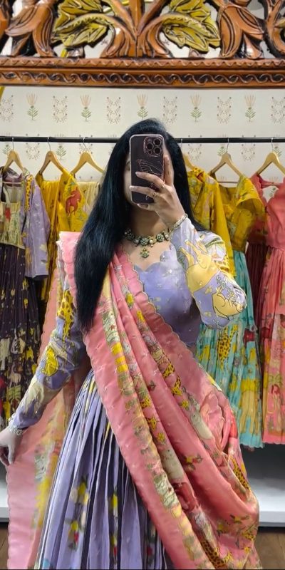 PC 539 Lavender Color Cotton Lehenga Choli with Kalamkari Print. Exclusive Offer ₹2049. Delivery 4-6 Working Days. Shop now. | Lehenga, Bollywood Lehenga, Creative Lehenga, Designer Lehenga, Embroidered Lehenga, Party Wear Lehenga