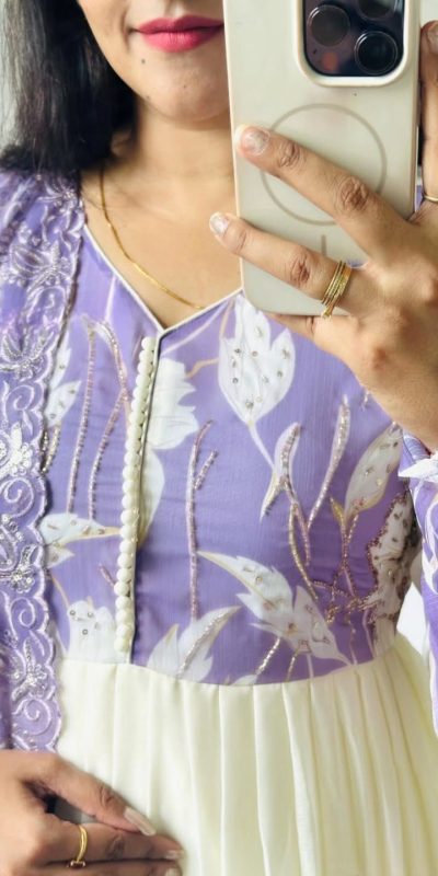 ZF 431 Lavender Faux Georgette Gown with Embroidery Work & Digital Print. Best Price ₹2049. Delivery 4-6 Working Days. Shop now. | Jump Suits, Salwar suit, Casual Suits, Creative suits, Designer Suits, Palazzo Suits, Party Wear Suits, Patiala Suits, Straight Suits