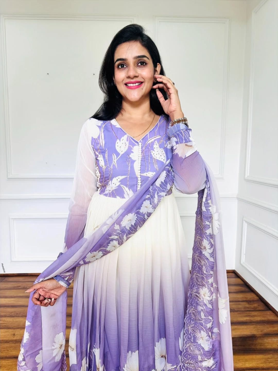 ZF 431 Lavender Faux Georgette Gown with Embroidery Work & Digital Print. Best Price ₹2049. Delivery 4-6 Working Days. Shop now. | Jump Suits, Salwar suit, Casual Suits, Creative suits, Designer Suits, Palazzo Suits, Party Wear Suits, Patiala Suits, Straight Suits