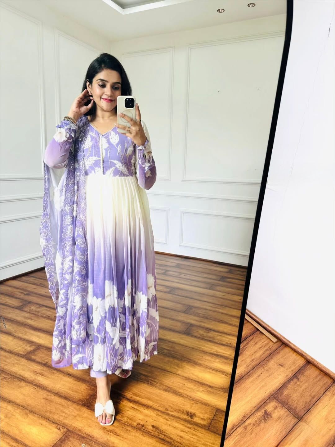 ZF 431 Lavender Faux Georgette Gown with Embroidery Work & Digital Print. Best Price ₹2049. Delivery 4-6 Working Days. Shop now. | Jump Suits, Salwar suit, Casual Suits, Creative suits, Designer Suits, Palazzo Suits, Party Wear Suits, Patiala Suits, Straight Suits