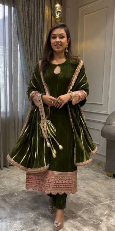 VLM 241 Mahendi in Crash Viscose Velvet Embroidery Work Salwar Suit . Affordable Price ₹2399. Delivery 4-6 Working Days. Shop now. | Jump Suits, Salwar suit, Casual Suits, Creative suits, Designer Suits, Palazzo Suits, Party Wear Suits, Patiala Suits, Straight Suits