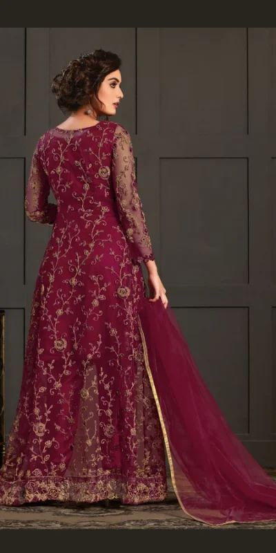 FC 4592 Maroon Net Salwar Suit with Stone Work. Wedding, Party, Festive, Events, Now at just ₹2449. Delivery 4-6 Working Days. Shop now. | Jump Suits, Salwar suit, Casual Suits, Creative suits, Designer Suits, Palazzo Suits, Party Wear Suits, Patiala Suits, Straight Suits