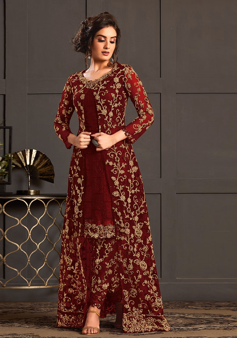 FC 4592 Maroon Net Salwar Suit with Stone Work. Wedding, Party, Festive, Events, Now at just ₹2449. Delivery 4-6 Working Days. Shop now. | Jump Suits, Salwar suit, Casual Suits, Creative suits, Designer Suits, Palazzo Suits, Party Wear Suits, Patiala Suits, Straight Suits