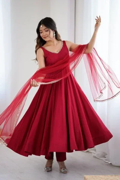 KB 285 Maroon in Roman Silk Chanderi Mirror Work & Lace Work Gown . Best Price ₹1929. Delivery 4-6 Working Days. Shop now. | Jump Suits, Salwar suit, Casual Suits, Creative suits, Designer Suits, Palazzo Suits, Party Wear Suits, Patiala Suits, Straight Suits