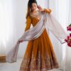 ZF 5008 White Mustered Gown with Embroidery Work. Wedding, Party, Festive, Events, Special Price ₹2049. Delivery 4-6 Working Days. Shop now. | Jump Suits, Salwar suit, Casual Suits, Creative suits, Designer Suits, Palazzo Suits, Party Wear Suits, Patiala Suits, Straight Suits