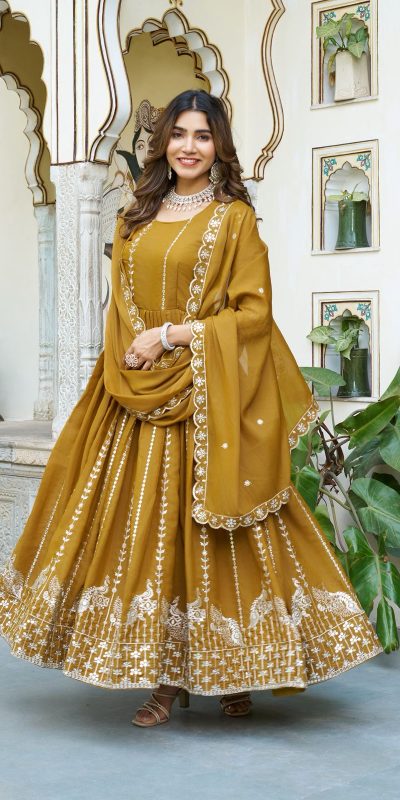 Ram 139 Mustered Star Georgette Gown Perfect for Wedding, Party, Family Gatherings, Haldi, Housewarming –. Grab it for ₹1949. Delivery 4-6 Working | Jump Suits, Salwar suit, Casual Suits, Creative suits, Designer Suits, Palazzo Suits, Party Wear Suits, Patiala Suits, Straight Suits