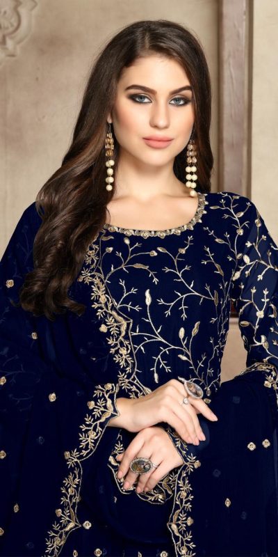 FC 94001 Navy Blue Color Georgette Multi Thread Zari Stich Anarkali Suit Wedding, Party, Festive events, etc. Expected Delivery  4-6 Working Days @2399/- | Anarkali Suits, Bollywood Anarkali, Creative-Anarkali, Designer Anarkali, Embroidered Anarkali, Party Wear Anarkali