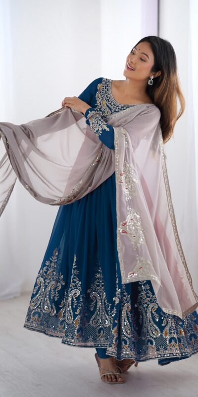 ZF 5008 Navy Blue Georgette Gown with Embroidery Work. Wedding, Party, Festive, Events, Special Price ₹2049. Delivery 4-6 Working Days. Shop now. | Jump Suits, Salwar suit, Casual Suits, Creative suits, Designer Suits, Palazzo Suits, Party Wear Suits, Patiala Suits, Straight Suits