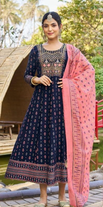 INLI Masakali 7.0 Navy Blue in Color Rayon Embroidery Work Gown . Exclusive Offer ₹1849. Delivery 4-6 Working Days. Shop now. | Gowns, Bollywood Gowns, Creative Gowns, Designer Gowns, Embroidered Gowns, Party Wear Gowns