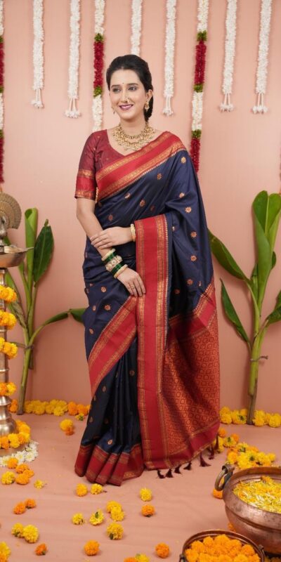 MS 536 Navy Blue Color Banarasi Silk Saree with Zari Work. Wedding, Party, Festive, Events, Available at ₹1699 only. Delivery 4-6 Working Days. Shop now. | Sarees, Bollywood Sarees, Creative Sarees, Designer Sarees, Embroidered Sarees, Ethnic Saree, Modern Digital sarees, Party Wear Sarees