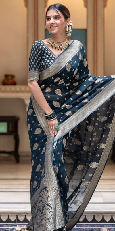 KPR 190 Navy Blue Soft Lichi Silk Jacquard Work Saree with Designer Work Wedding, Party, Festive, Events, Deal ₹1399. Delivery 4-6 Working Days. Shop now. | Sarees, Bollywood Sarees, Creative Sarees, Designer Sarees, Embroidered Sarees, Ethnic Saree, Modern Digital sarees, Party Wear Sarees