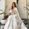 Off White Chinon Embroidery Lace Work Gown