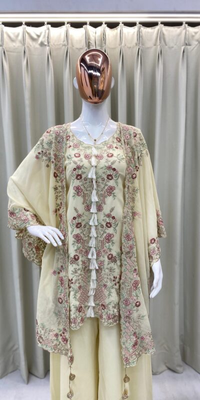 BE 406 Off White in Color Faux Georgette Embroidery Work Salwar Suit . Grab it for ₹2449. Delivery 4-6 Working Days. Shop now. | Jump Suits, Tops & Bottoms, Track Suits, Salwar suit, Casual Suits, Creative suits, Designer Suits, Palazzo Suits, Party Wear Suits, Patiala Suits, Straight Suits, Trendy Wear
