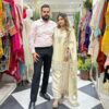 Off White Georgette Embroidery Mirror Work Salwar Suit