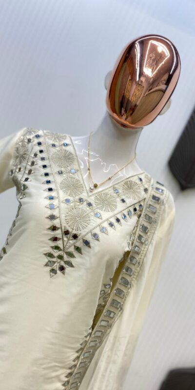 LG 2019 Off White Georgette with Embroidery Work & Mirror Work Salwar Suit . Available at ₹2149 only. Delivery 4-6 Working Days. Shop now. | Jump Suits, Salwar suit, Casual Suits, Creative suits, Designer Suits, Palazzo Suits, Party Wear Suits, Patiala Suits, Straight Suits