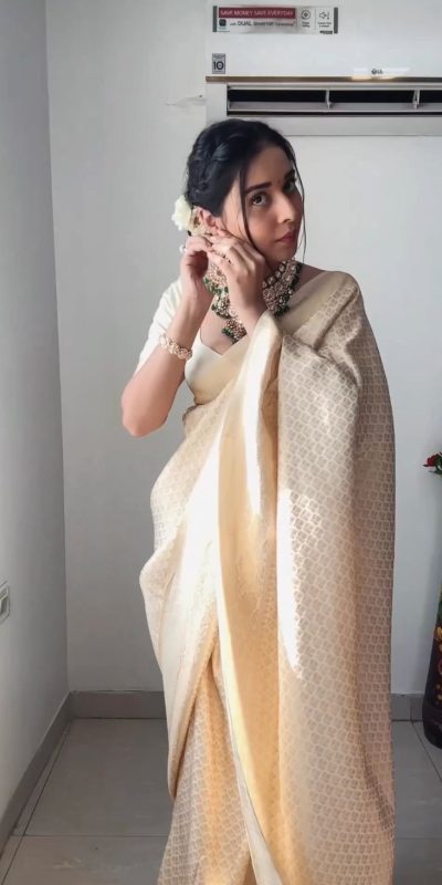 KPR 176 Off White Soft Lichi Silk Saree Perfect for Wedding, Party, Family Gatherings, Baisakhi, Holi – . Now at just ₹1499. Delivery 4-6 Working | Sarees, Bollywood Sarees, Creative Sarees, Designer Sarees, Embroidered Sarees, Ethnic Saree, Modern Digital sarees, Party Wear Sarees