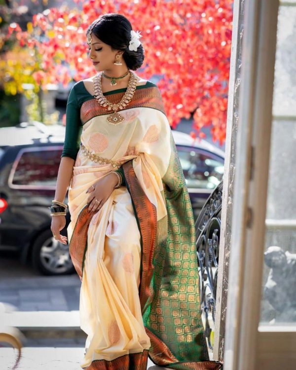 KP 5003 Off White Soft Lichi Silk Saree Perfect for Wedding, Party, Family Gatherings, Pooja, Sangeet – . Best Price ₹1449. Delivery 4-6 Working D | Sarees, Bollywood Sarees, Creative Sarees, Designer Sarees, Embroidered Sarees, Ethnic Saree, Modern Digital sarees, Party Wear Sarees