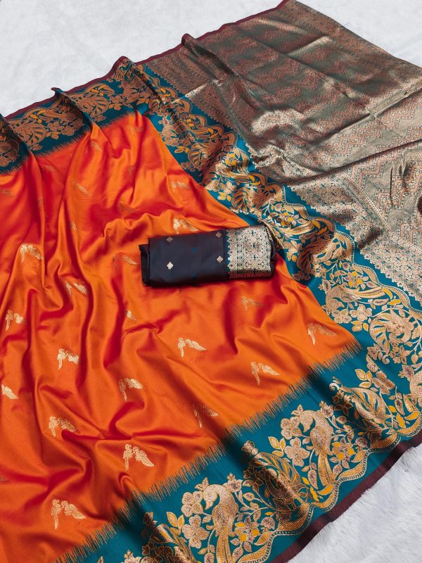 MB 3308 Orange Banarasi Silk Saree Perfect for Wedding, Party, Holi, Reception, Raksha Bandhan – . Special Price ₹1999. Delivery 4-6 Working Days. Shop n | Sarees, Bollywood Sarees, Creative Sarees, Designer Sarees, Embroidered Sarees, Ethnic Saree, Modern Digital sarees, Party Wear Sarees
