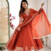 ZF 5012 Orange Blooming Faux Gown with Embroidery Work. Wedding, Party, Festive, Events Grab it for ₹2149. Delivery 4-6 Working Days. Shop now. | Lehenga, Bollywood Lehenga, Creative Lehenga, Designer Lehenga, Embroidered Lehenga, Party Wear Lehenga