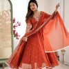 ZF 5012 Orange Blooming Faux Gown with Embroidery Work. Wedding, Party, Festive, Events Grab it for ₹2149. Delivery 4-6 Working Days. Shop now. | Lehenga, Bollywood Lehenga, Creative Lehenga, Designer Lehenga, Embroidered Lehenga, Party Wear Lehenga