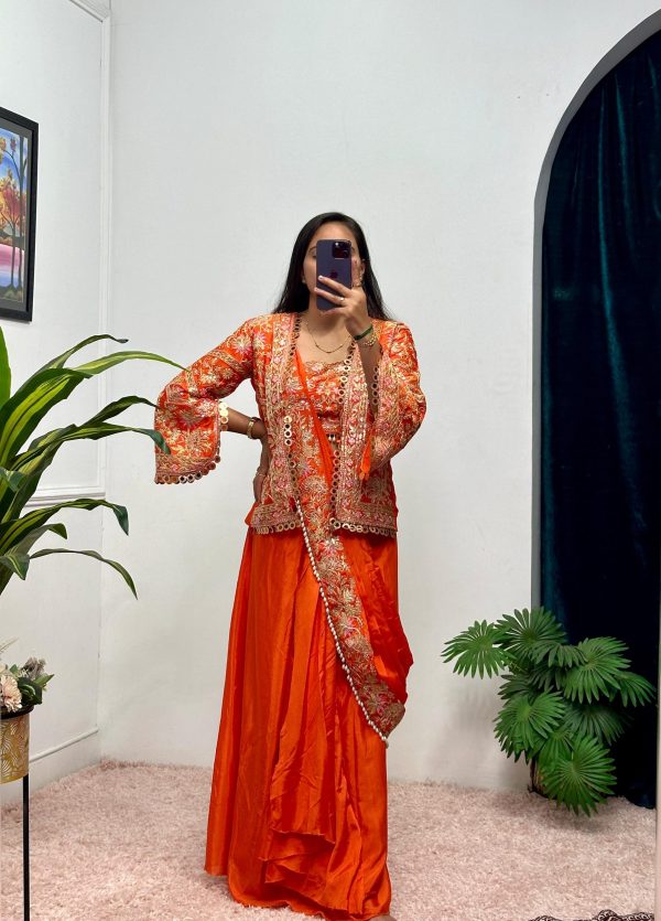 ST 1074 Orange Color Chinon Saree with Embroidery Work & Lace Work. Best Price ₹2399. Delivery 4-6 Working Days. Shop now. | Sarees, Bollywood Sarees, Creative Sarees, Designer Sarees, Embroidered Sarees, Ethnic Saree, Modern Digital sarees, Party Wear Sarees