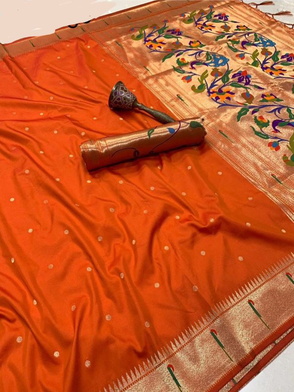 MS 530 Orange Pure Banarasi Silk Saree. Perfect for Wedding, Party, Family Gatherings, Ethnic Day, Eid – Affordable Price ₹1649. Delivery 4-6 Working Days | Sarees, Bollywood Sarees, Creative Sarees, Designer Sarees, Embroidered Sarees, Ethnic Saree, Modern Digital sarees, Party Wear Sarees