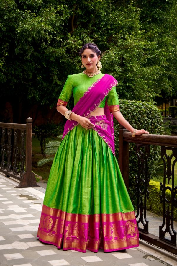 LNB 2028 Parrot Green Embroidery Work & Zari Work Lehenga Choli in Cream Poly Cotton. Available at ₹1999 only. Delivery 4-6 Working Days. Shop now. | Lehenga, Bollywood Lehenga, Creative Lehenga, Designer Lehenga, Embroidered Lehenga, Party Wear Lehenga