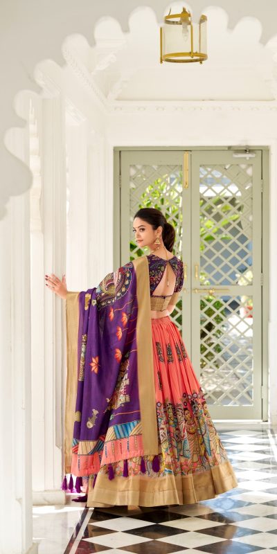 LNB 1017 Peach Dola Silk Lehenga Choli. Perfect for Wedding, Party, Pooja, Reception, Bridal Wear – Available at ₹1899 only. Delivery 4-6 Working Day | Lehenga, Bollywood Lehenga, Creative Lehenga, Designer Lehenga, Embroidered Lehenga, Party Wear Lehenga
