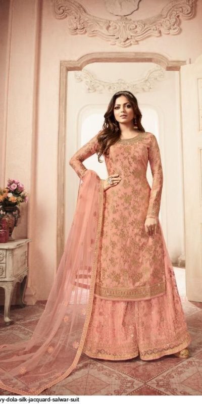 FC L.t 5401 Peach Color Jacquard Silk Georgette Diamond Sharara Suit Wedding, Party, Festive Expected Delivery 4-6 Working Days  @2999/- | Jump Suits, Salwar suit, Casual Suits, Creative suits, Designer Suits, Palazzo Suits, Party Wear Suits, Patiala Suits, Straight Suits