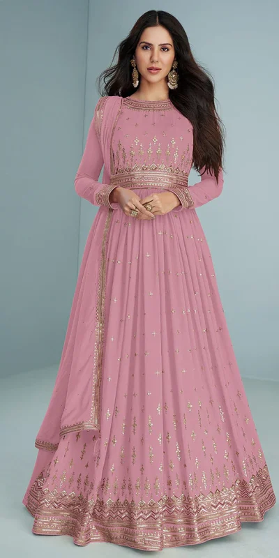 FC 9293 Pink Georgette Salwar Suit with Embroidery Work. Wedding, Party, Festive, Events, Now at just ₹2649. Delivery 4-6 Working Days. Shop now. | Jump Suits, Salwar suit, Casual Suits, Creative suits, Designer Suits, Palazzo Suits, Party Wear Suits, Patiala Suits, Straight Suits