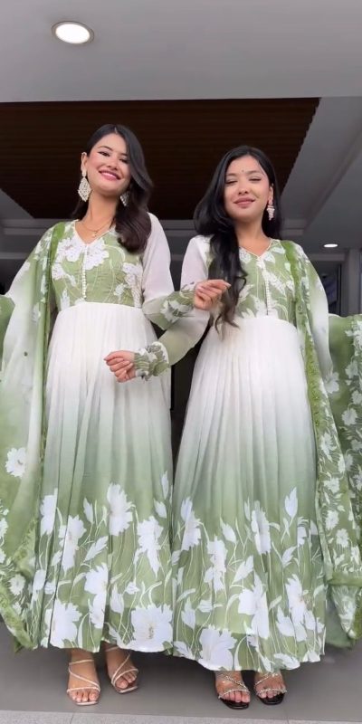 ZF 431 Pista Faux Georgette Gown with Embroidery Work & Digital Print. Best Price ₹2049. Delivery 4-6 Working Days. Shop now. | Jump Suits, Salwar suit, Casual Suits, Creative suits, Designer Suits, Palazzo Suits, Party Wear Suits, Patiala Suits, Straight Suits