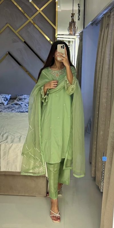 LG 1953 Pista Moss Satin Salwar Suit with Embroidery Work & Bead Work. Now at just ₹1999. Delivery 4-6 Working Days. Shop now. | Jump Suits, Salwar suit, Casual Suits, Creative suits, Designer Suits, Palazzo Suits, Party Wear Suits, Patiala Suits, Straight Suits