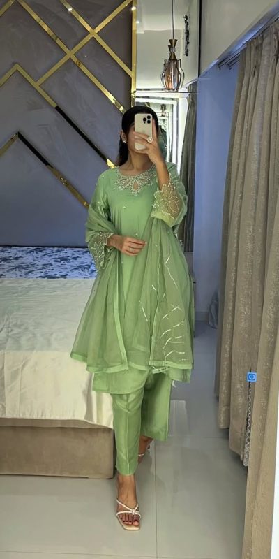 LG 1953 Pista Moss Satin Salwar Suit with Embroidery Work & Bead Work. Now at just ₹1999. Delivery 4-6 Working Days. Shop now. | Jump Suits, Salwar suit, Casual Suits, Creative suits, Designer Suits, Palazzo Suits, Party Wear Suits, Patiala Suits, Straight Suits