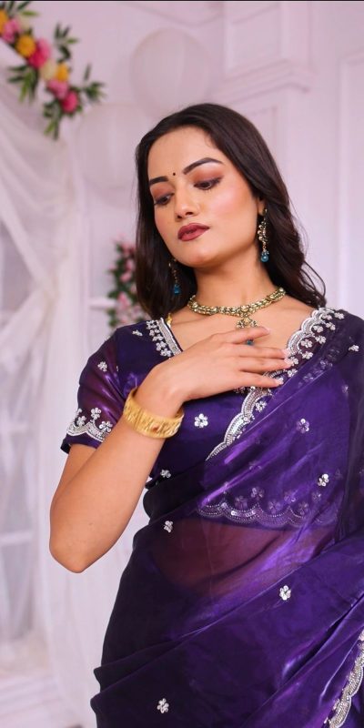 BT 400 Purple in Jimmy Chou Silk Embroidery Work & Lace Work Saree . Grab it for ₹2999. Delivery 4-6 Working Days. Shop now. | Sarees, Bollywood Sarees, Creative Sarees, Designer Sarees, Embroidered Sarees, Ethnic Saree, Modern Digital sarees, Party Wear Sarees